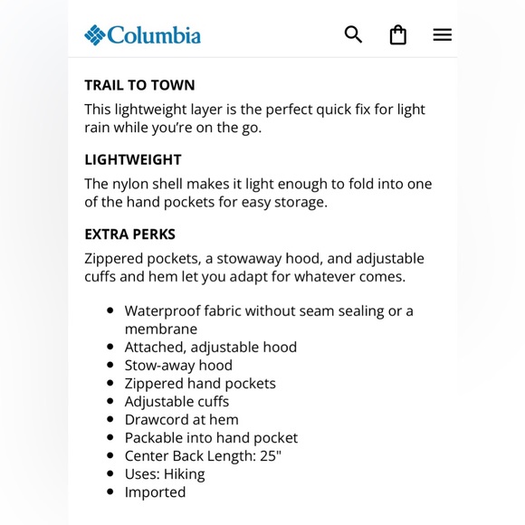 NWT Columbia Switchback III Rain Jacket, Size L, Harbor Blue - Picture 4 of 4